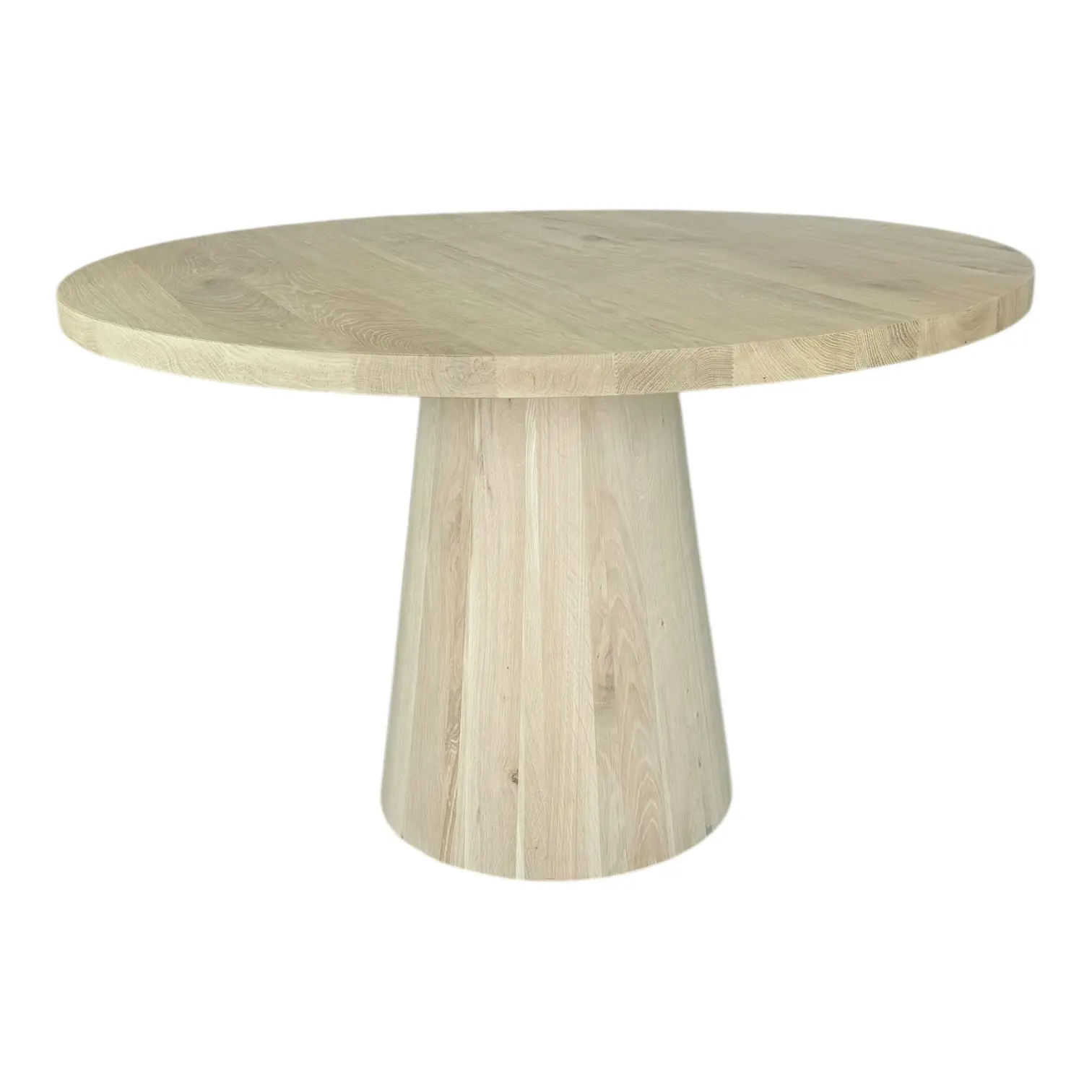 Massief eiken tafel rond houten kolompoot